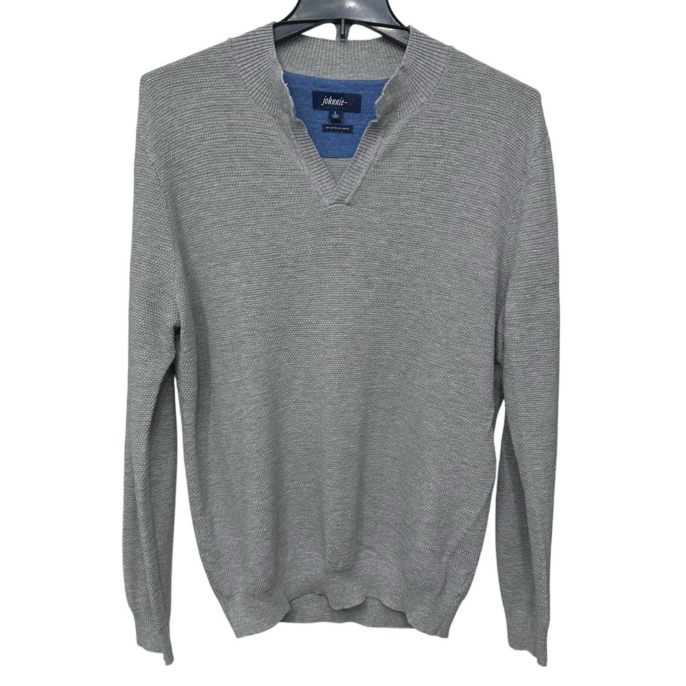 johnnie-O Men's‎ Grey V-Neck Waffle Knit Sweater Size Large Cotton Blend Golf